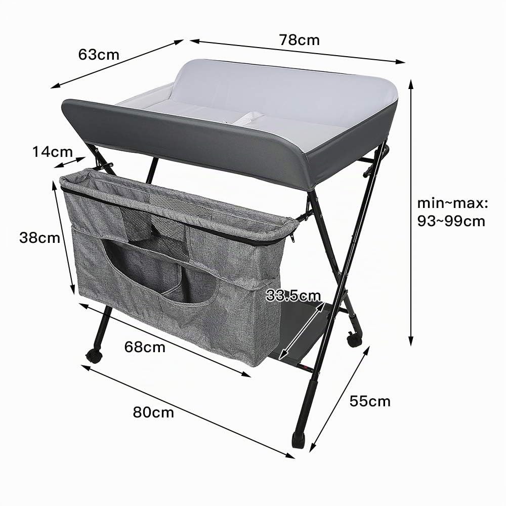 RELOVE Table à Langer Pliante avec Panier de Rangement à Côté Structure en Fer Charge Max 25KG pour Nouveaux-Nés Design Ergonomique, Table à Langer Pliable et Portable - 80 * 63 * 93-99cm Blanc Cassé
