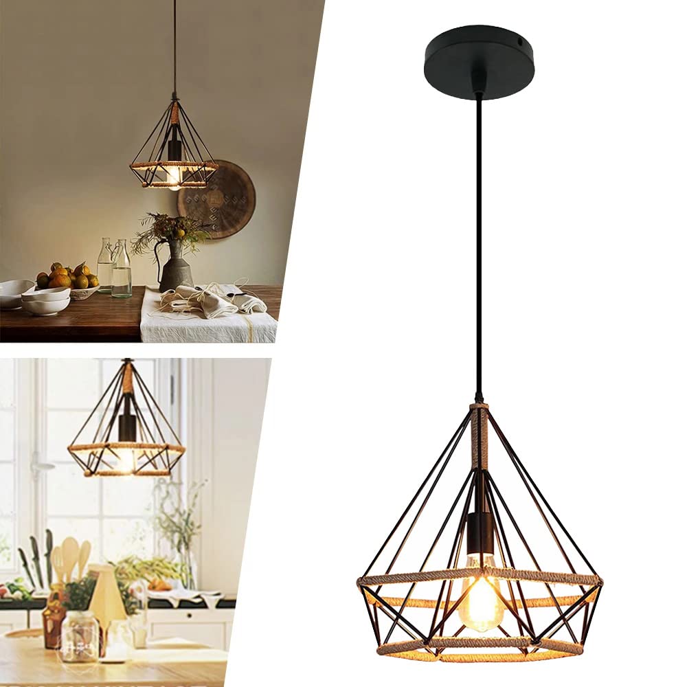 Mengjay Retro Industrial Hemp Rope Chandelier Iron Hemp Rope Pendant Ceiling Pendant Light Candle Design Interior Lighting Living Room Lights Dining Room Restaurant Lamp E27