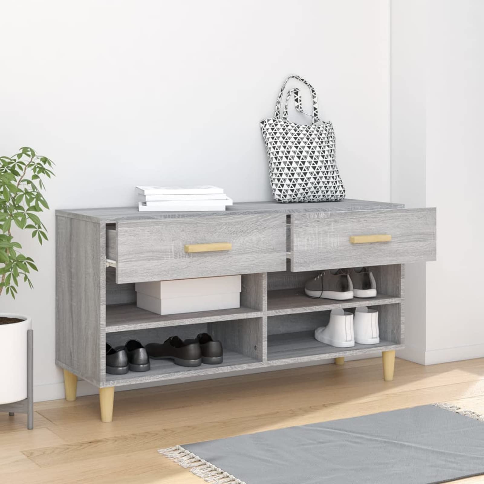 Homgoday Scarpiera Grigio Sonoma 102x35x55 cm in Legno Multistrato, Arredo, Scaffale Portascarpe Organizzatore per Scarpe Stoccaggio Salva Spazio per Corridoio