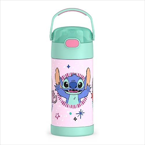 THERMOS FUNTAINER Water Bottle with Straw - 12 Ounce - Kids Stainless Steel Vacuum Insulated Water Bottle with Lid, Stitch