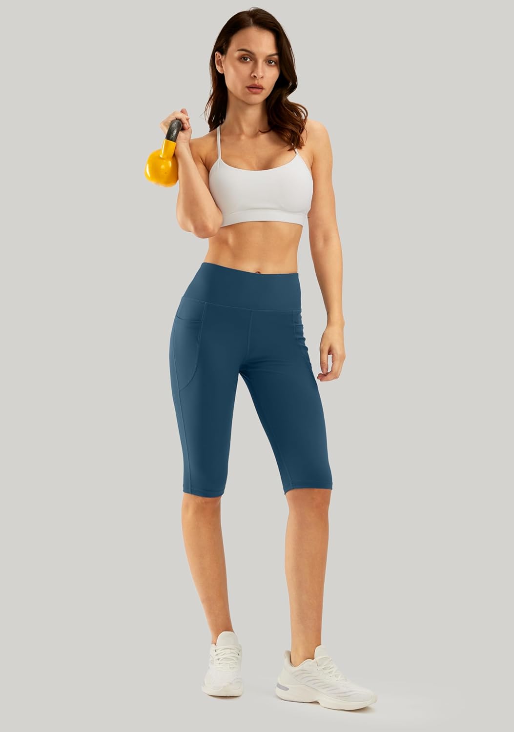 SANTINY Women's Knee Length Capri Leggings with Pockets High Waisted Workout Exercise Yoga Capris Pants for Women - Image 3