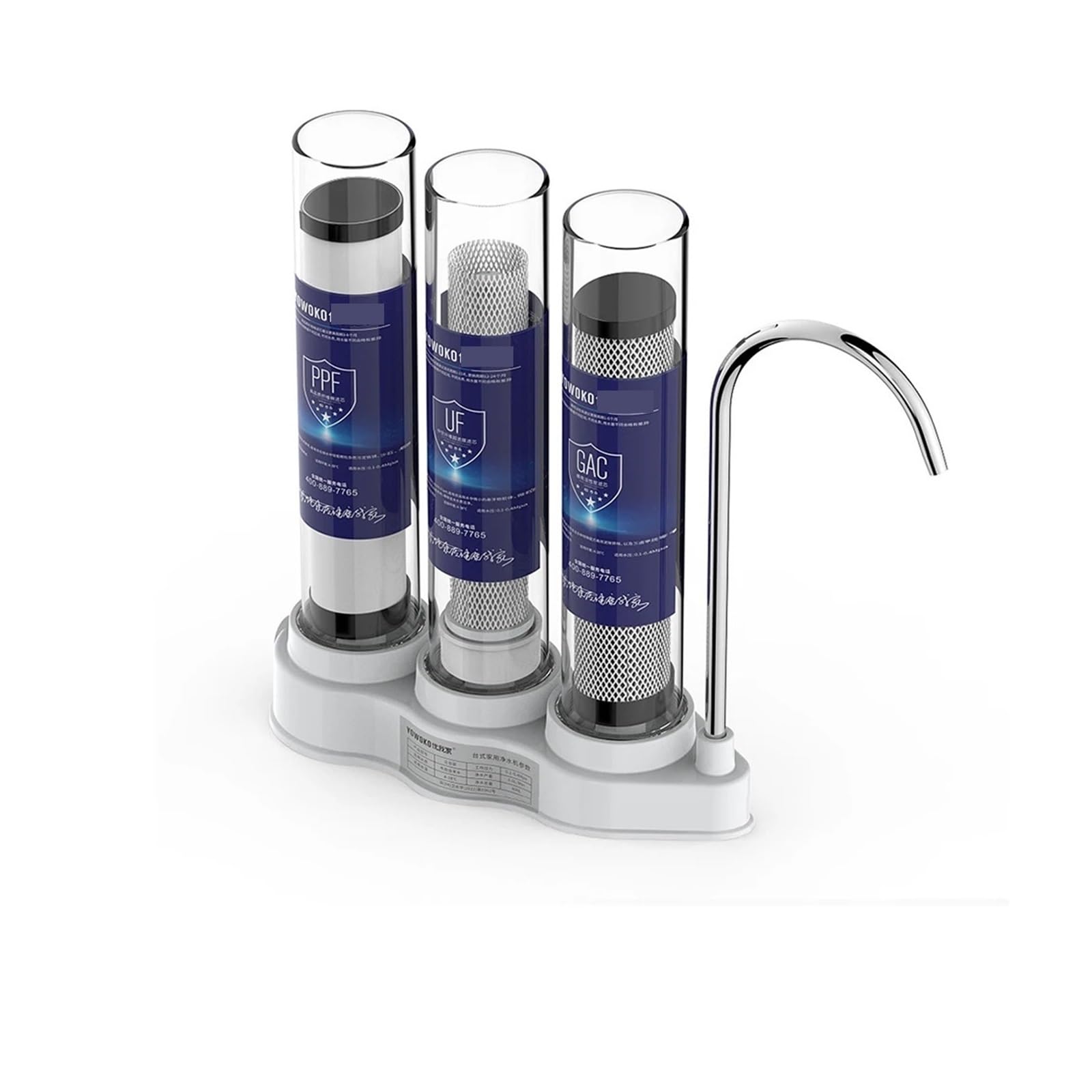 Système de Filtration d'eau sous évier avec Robinet, Filtration d'eau de comptoir de Cuisine en 3 étapes, 0,01 Micron, Filtre 99% du Chlore