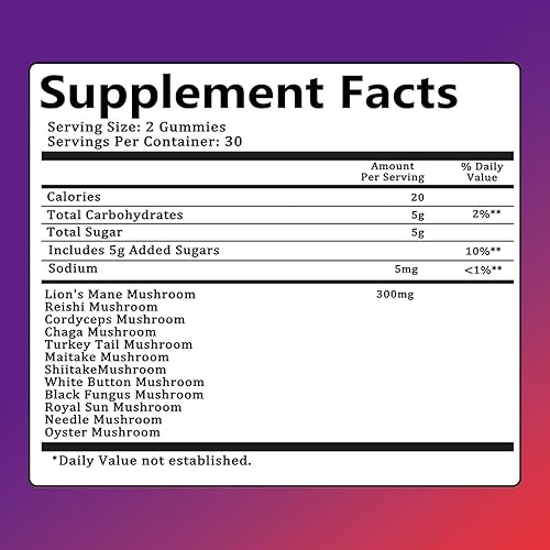 Miniatura 4 de 60 gomitas nutritivas de hongos para adultos, mezcla de hongos 12 en 1 con melena de león, cola de pavo, reishi orgánico, cordyceps, apoyo
