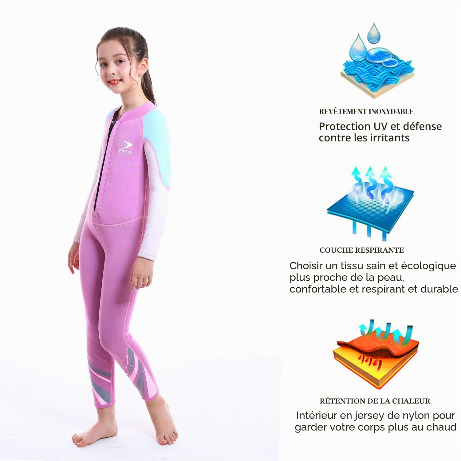 Combinaison pour Enfants ZCCO, Maillot de Bain Thermique en néoprène de 2,5 mm, Maillot de Bain pour Jeunes garçons et Filles Costume Chauffant à Manches Longues