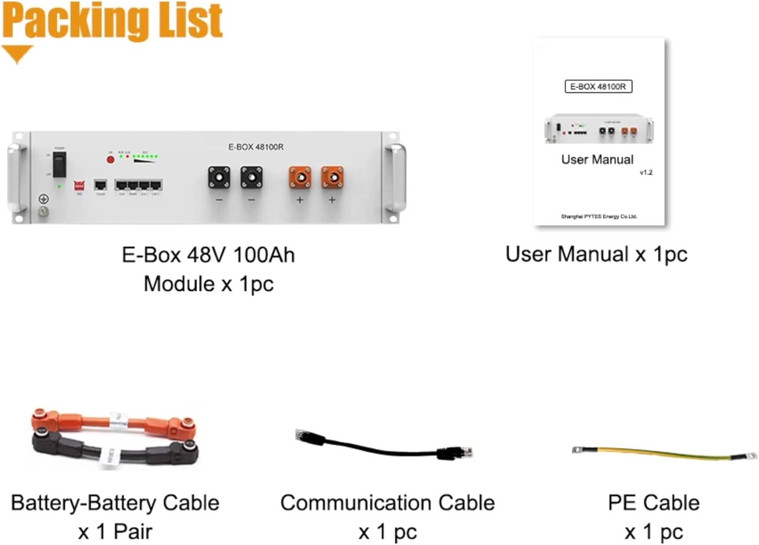 Table listing compatible inverters for Pytes ESS batteries, showing brand, type, communication protocol, cable supply, coupling type, application, and installation method.