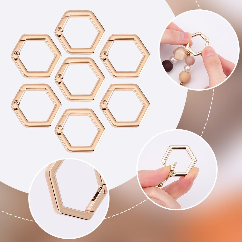 Beebeecraft 1 Box 10Pcs Spring Rings Clasps Alloy Hexagon Carabiner for Bag Purse Handbag Strap Craft Jewelry Making (Gold)