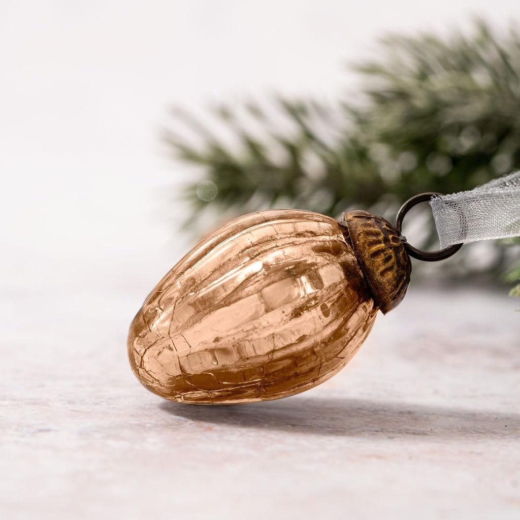 Aurora Christmas Rose Arthur Cameron – Bauble Set Of 6 – Small 1" Crackle Glass Pinecone Ornaments – Hand-Blown Christmas Tree Decorations (Rose)