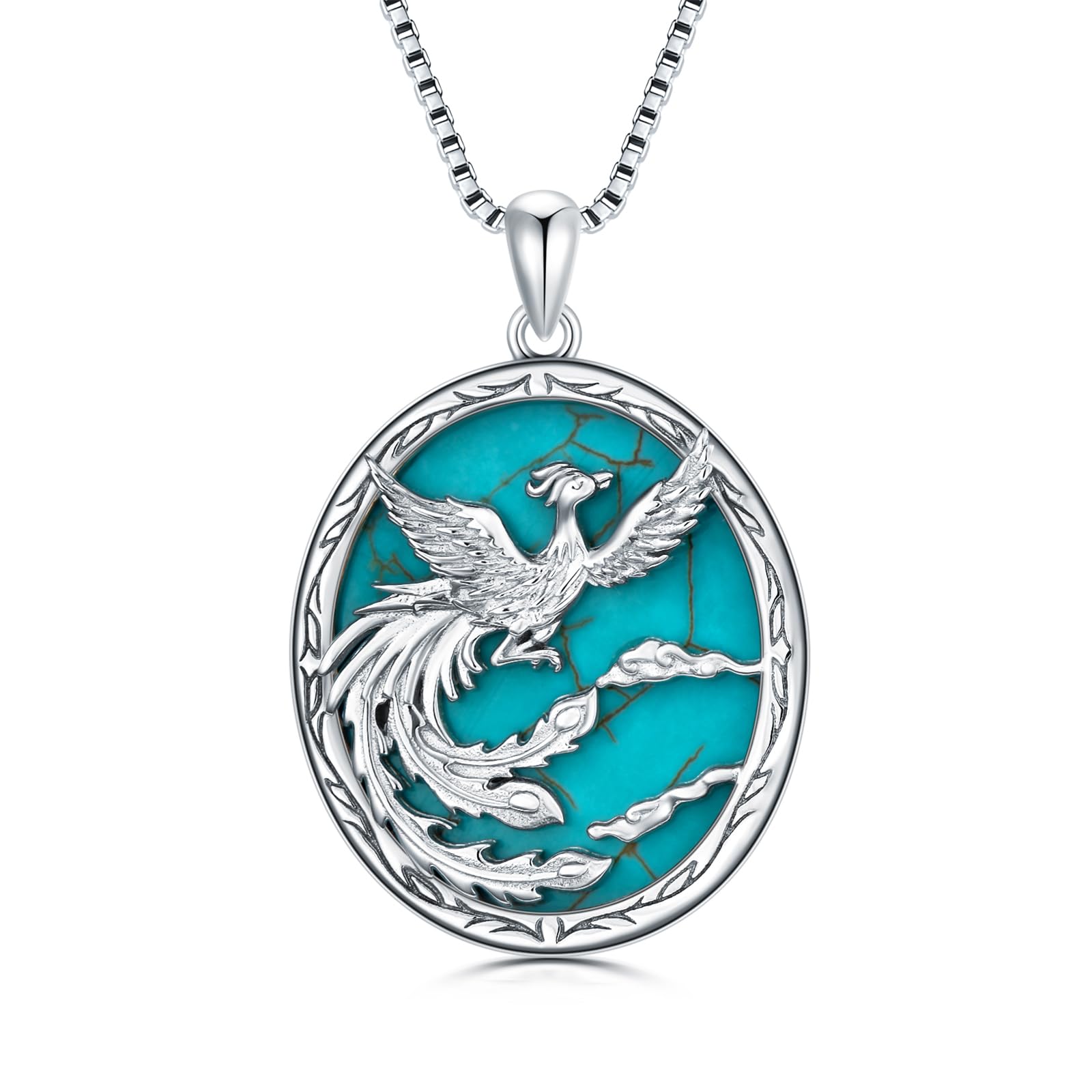 Genuine Phoenix Turquoise Pendant Necklace, Sterling Silver Boho Native Western Jewelry Birthdays Gift for Women