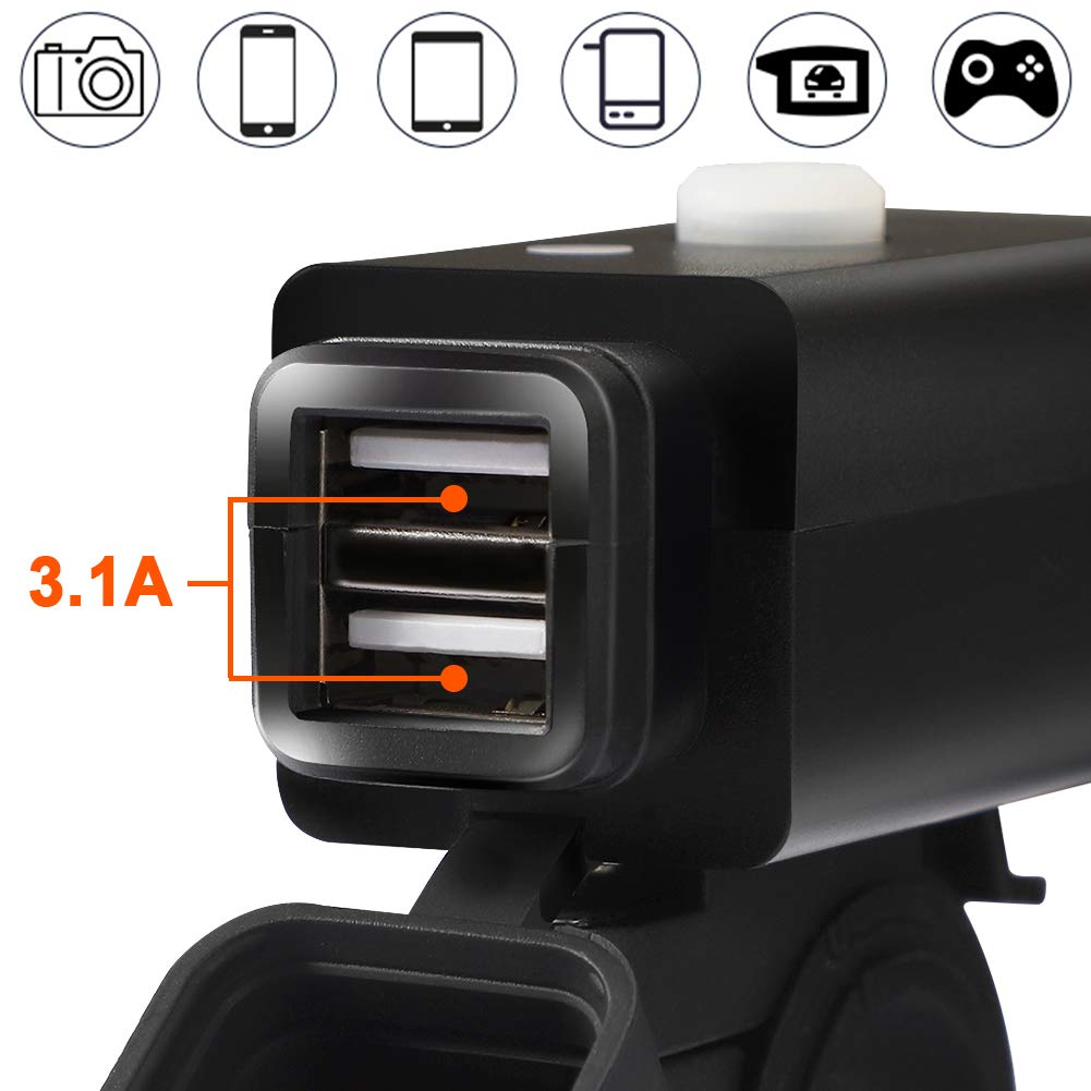 Motocicletta Impermeabile Caricabatterie USB Cellulare Caricatore 3.1A/3.1A Porte USB Doppie 12V/24V Adattatore Splitter Porta Alimentazione LED Display Tensione