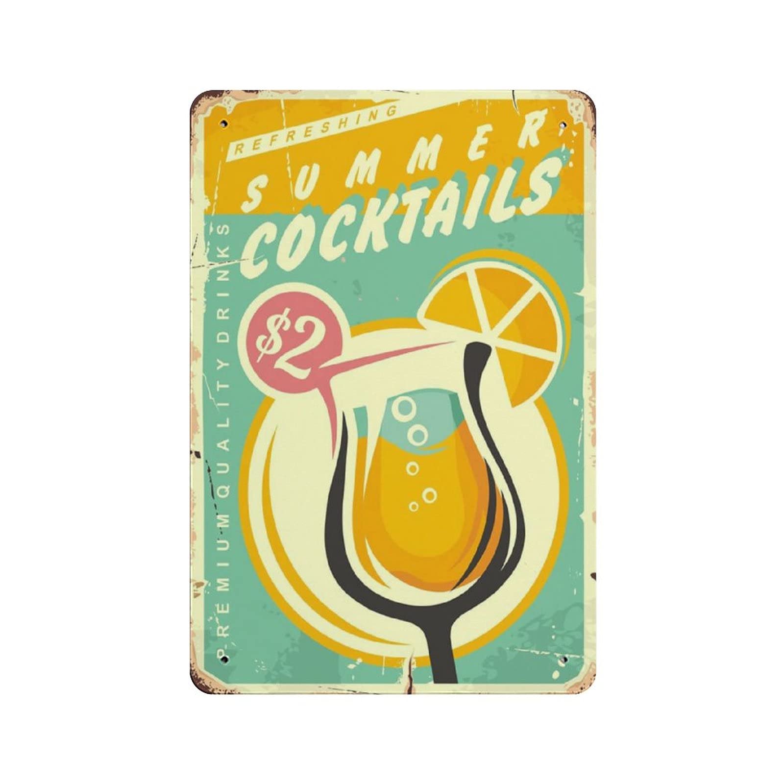 rayprint Metal Tin Sign Summer Cocktails Vintage Tin Poster Metal Sign Wall Decoration Country Kitchen Home Garage Decor 12"x8"