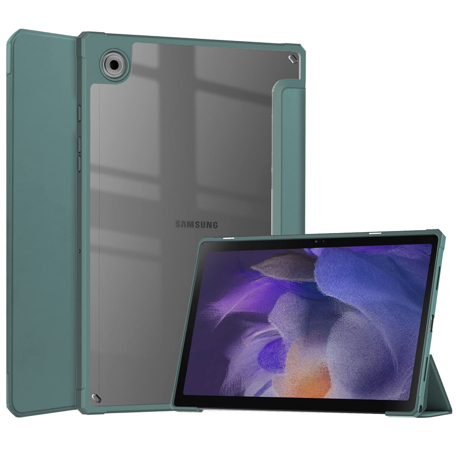 SwooK Slim Hybrid Case for Samsung Galaxy Tab A8 10.5 Inch, 2022 (SM-X200/X205/X207), Shockproof Cover with Transparent Clear Back Shell, Auto Wake/Sleep (Samsung Tab A8 10.5 inch, Mid-Night Green)