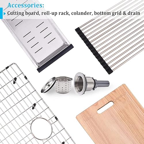 Miniatura 71 de Fregadero de barra de cocina negro de 20 x 17 pulgadas, estación de trabajo de acero inoxidable calibre 16, fregadero de cocina pequeño