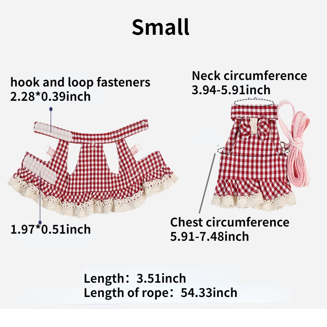 Guinea Pig Harness and Leash Plaid Hamster Harness, Adjustable Ferret Harness and Leash Set No Pulling Walking Vest for Ferret Chinchilla and Similar Small Animals (Small,Pink)