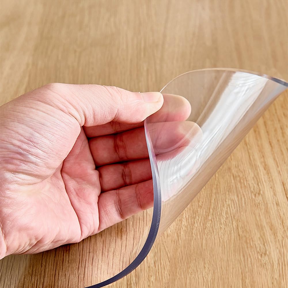 Clear PVC Table Cover Protector, Table Cover, 2 Mm Thick PVC Plastic Tablecloth, Waterproof Desktop Protector for Writing Desk, Coffee Table, Dining Room Table,Clear,90X150cm