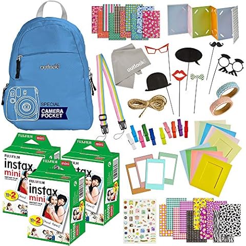100 Piece Instax Mini 9 Mini 11 Camera Accessories - Travel Kit Bundle-Backpack Shoulder Bag, 60 Sheets Instant Film, Lens Cleaning Cloth, Strap, Washi Tape, Stickers,Photo Frames, Album - Cobalt Blue Cover