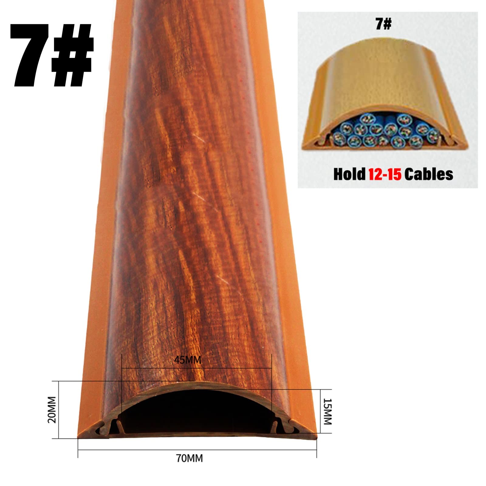 Goulotte Passe Cable Cache-câbles Couleur Noyer, Kit De Gestion De Câbles pour Sol Et Mur, Cordons d'alimentation Auto-adhésifs(Store 15 Cables)