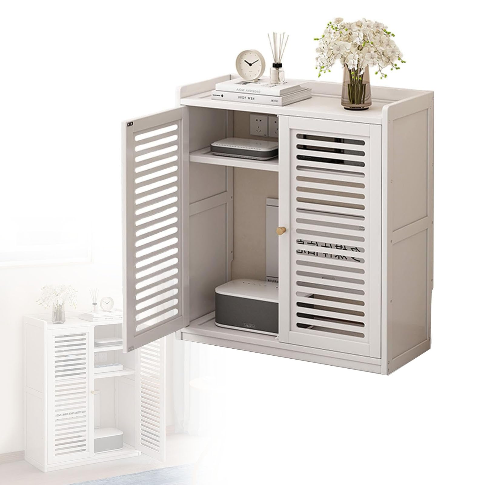 Armoire de rangement pour routeur WiFi avec gestion des câbles, étagère réglable pour bureau à domicile, étagère en bois, design au sol