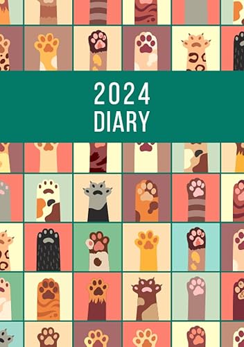 2024 Diary A5 Page a Day | Cats Paws: One Page Per Day Daily Diary Planner &amp; Organiser for 366 Days, dated from Jan 2024 to Dec 2024, Fully Lined Journal Notebook with Calendars, To-Do List and Notes