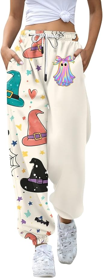 Halloween Sweatpants Women 2025 High Waisted Cinch Bottom Baggy Active Joggers Pants Novelty Lounge Bottoms Pocket