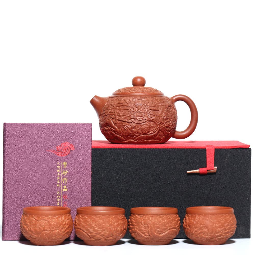 Ceramiczny zestaw do herbaty - chiński zestaw do herbaty Yixing Zisha z fioletową chmurą i motywem smoka, dzbanek do herbaty Xishi z filiżankami i pudełkiem dla taty, dziadka i męża, miłośników herb