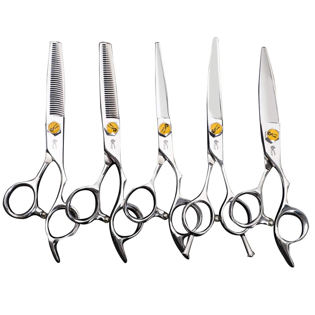 Kit de tijeras para cortar el cabello, tijeras planas y tijeras para dientes y tijeras para adelgazar/tijeras afiladas, juego de 5 tijeras de acero inoxidable de 6,0 pulgadas, resistente a la corros