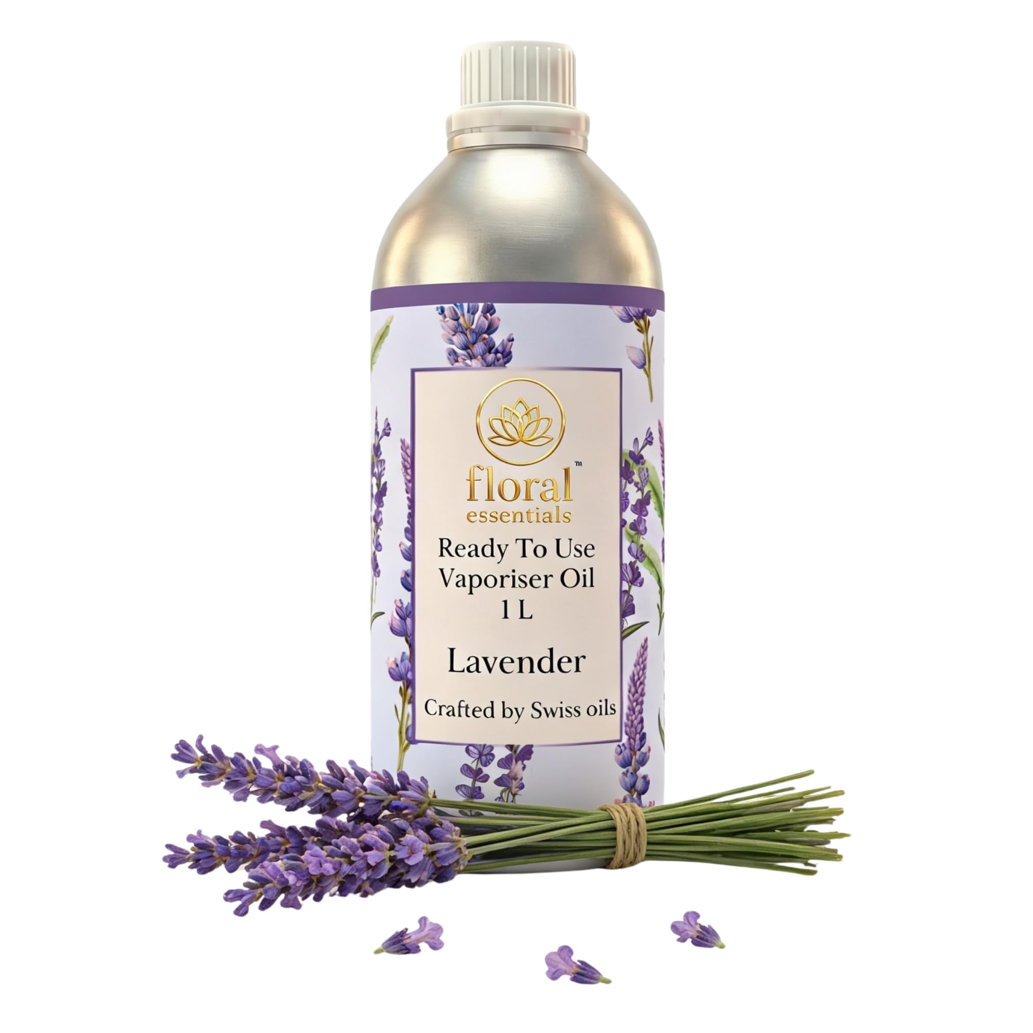floral essentials Lavender Vapouriser Oil 1L – Ready-to-Use Long-Lasting Fragrance, Crafted by Swiss Oils, for Electric Vapouriser & Air Freshener – Home, Office & Hotel