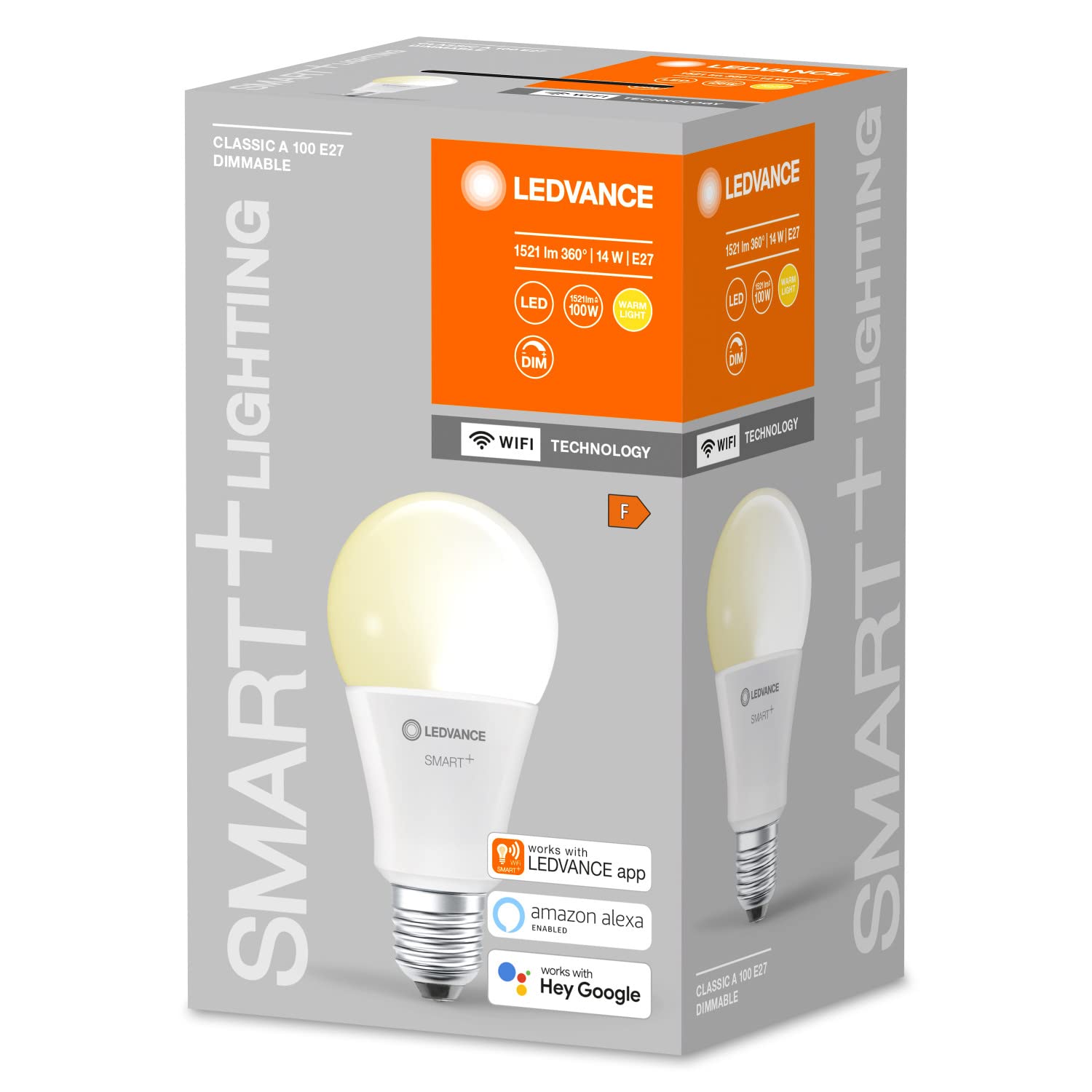 LEDVANCE Lampada LED intelligente con tecnologia WiFi, attacco E27, dimmerabile, bianco caldo (2700 K), sostituisce le lampade a incandescenza con 100W, SMART+ WiFi Classic dimmerabile,confezione da 4
