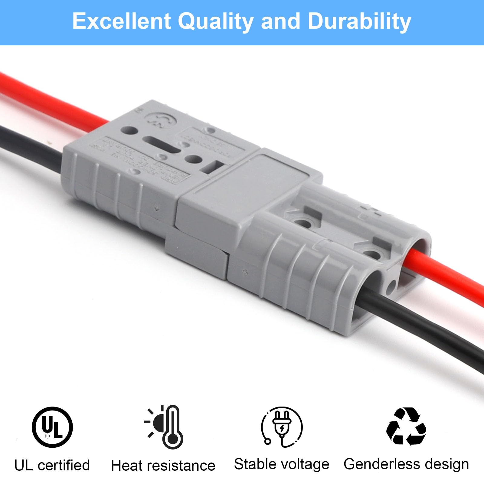 Lot De 4 Connecteurs Anderson 50A 600V - Connexion Rapide Pour Batterie Voiture, Camping-car, Moto, Solaire