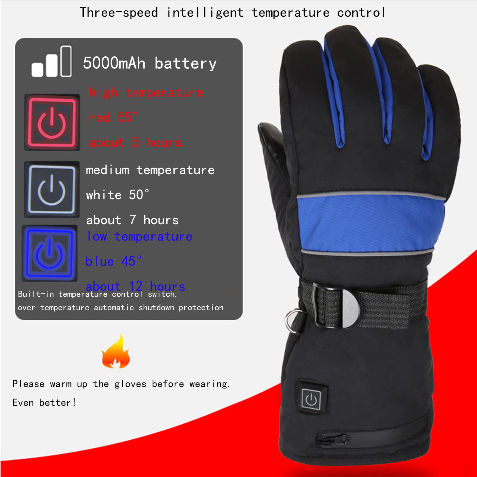 CHEWYNP Guantes térmicos para Hombres y Mujeres, Guantes térmicos para Motocicleta Pantalla táctil Impermeable Guantes térmicos de Invierno Calefacción de Doble Cara 3 Niveles de calefacci