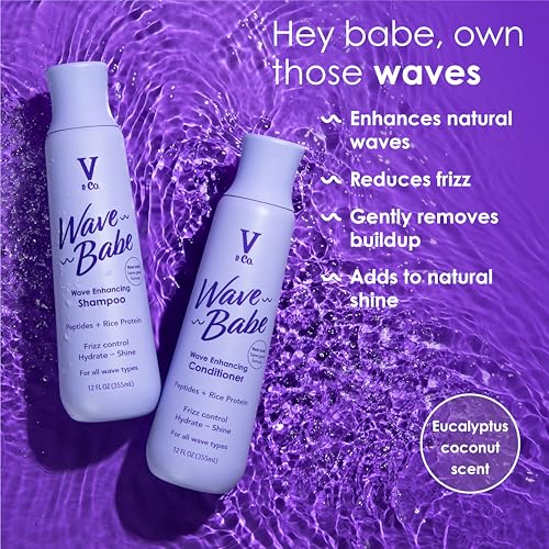 Image of V&Co. Wave Babe Wavy Hair Shampoo, Sulfate Free & Paraben Free Hydrating Hair Care with Rice Protein & Peptides for Frizz Control & Wave Definition - 12 fl oz