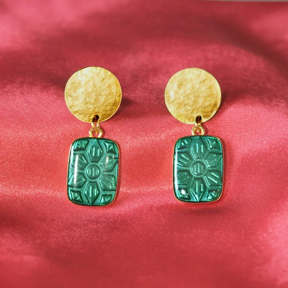 LES POULETTES BIJOUX - Boucles d'Oreilles Clip Laiton Mat Pastille Brossée et Rectangle Fleur en Résine
