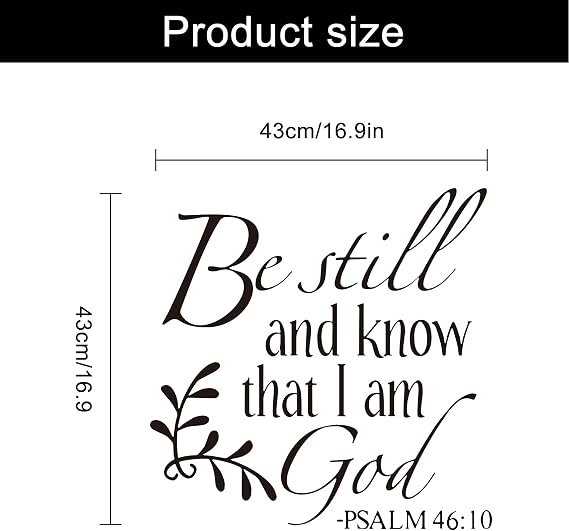 Be Still and Know that I am God Psalm 46:10 Bible Verse Wall Decal | Christian Wall Decals Inspiring Bible Verse Quote Wall Stickers Vinyl Prayer Blessed Home Decor Wallpaper