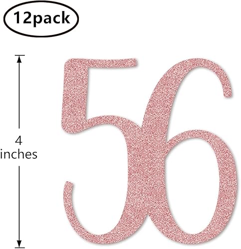 Miniatura 2 de Palitos de centro de mesa de cumpleaños con purpurina número 56, paquete de 12 decoraciones de fiesta de aniversario con el número 56