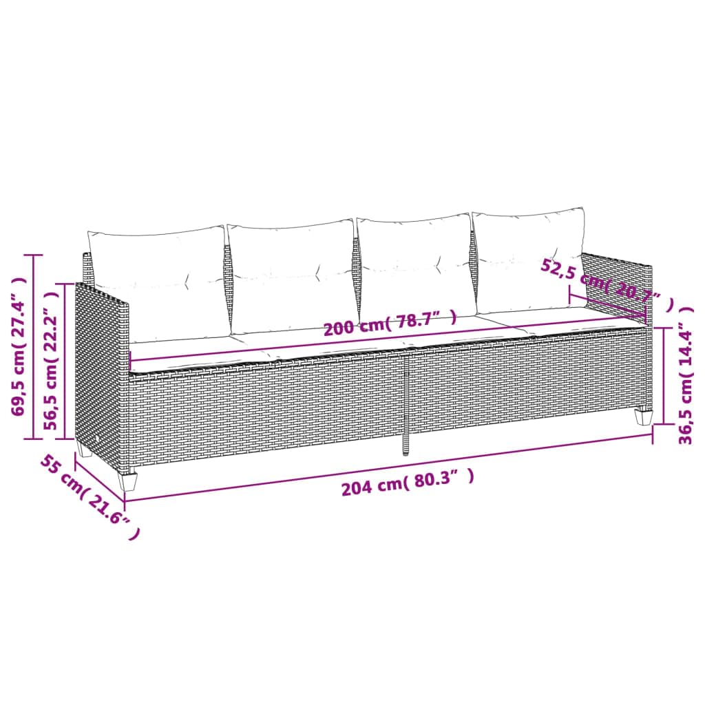 Sofá 3 Plazas de Ratán, Sofas de Terraza, Sofá Patio 3 Plazas, Conjunto Terraza Muebles Jardín Exterior Resistente a la Intemperie Beige y Gris Claro