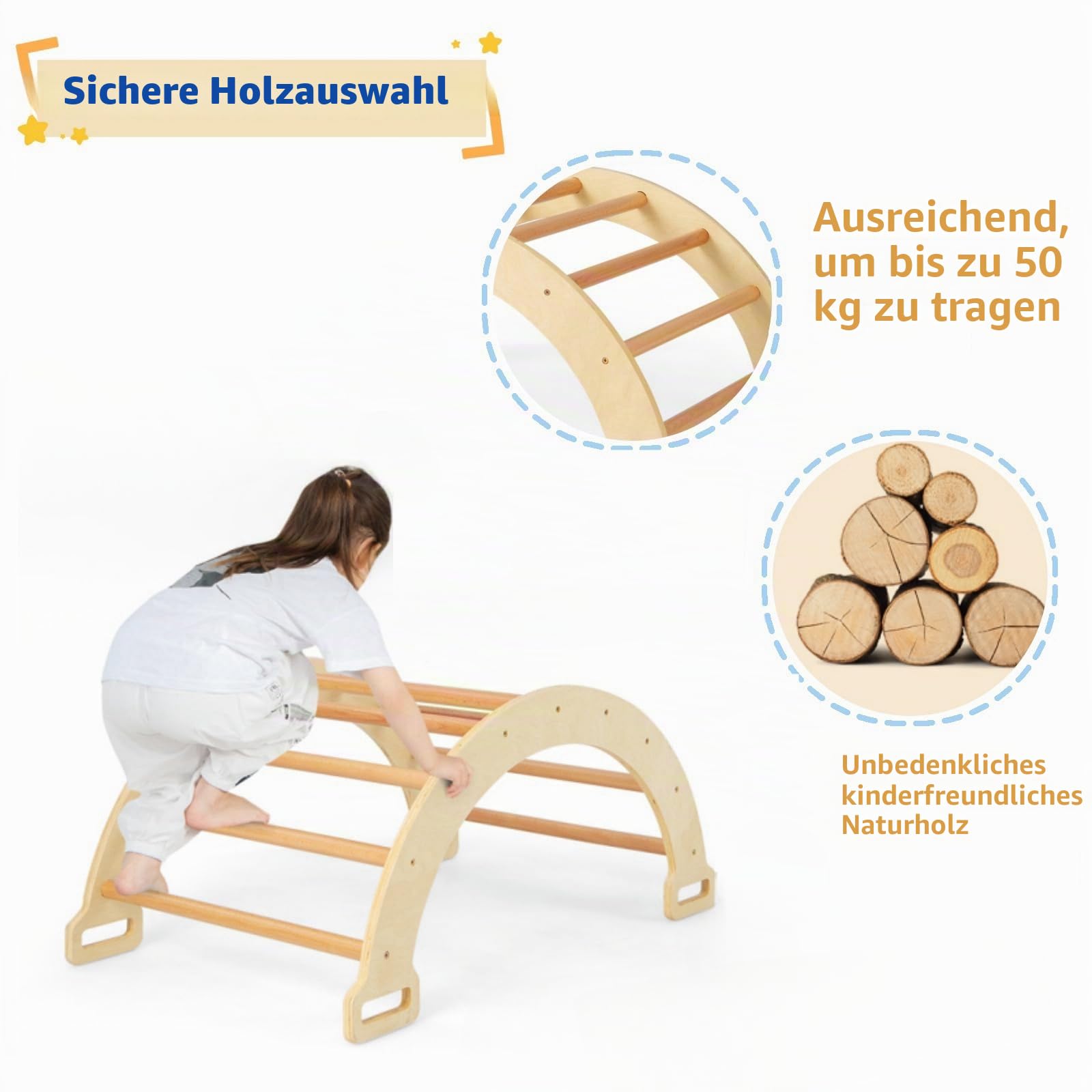 LIFEZEAL Kletterbogen mit Kissen, Kletterdreieck Set aus Holz, Klettergerüst Bogenwippe Indoor, Kletterspielzeug für Kleinkinder ab 3 Jahre
