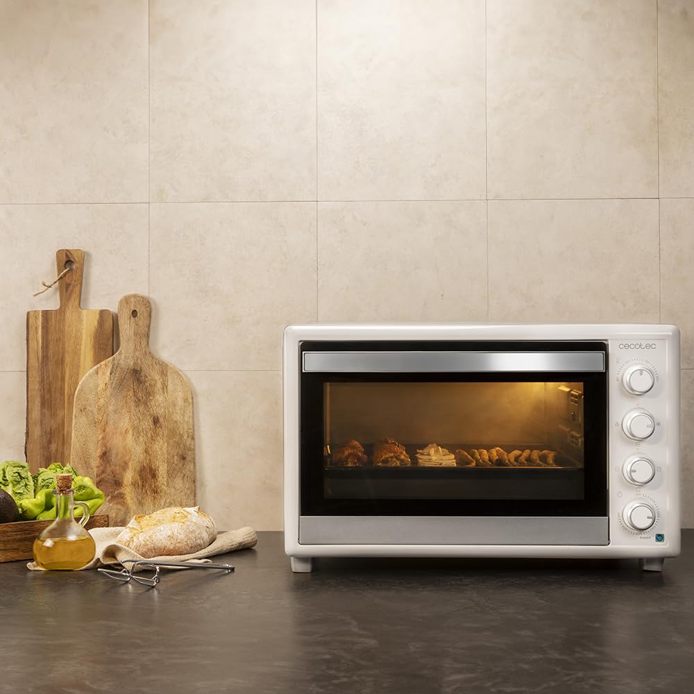 Cecotec Tischkonvektionsofen 60 Liter Bake&Toast 6090 White Gyro. 2200 W, Innenbeleuchtung, 12 Funktionen, Temperatur bis zu 230°C, Doppelglastür, Inklusive Drehspieß