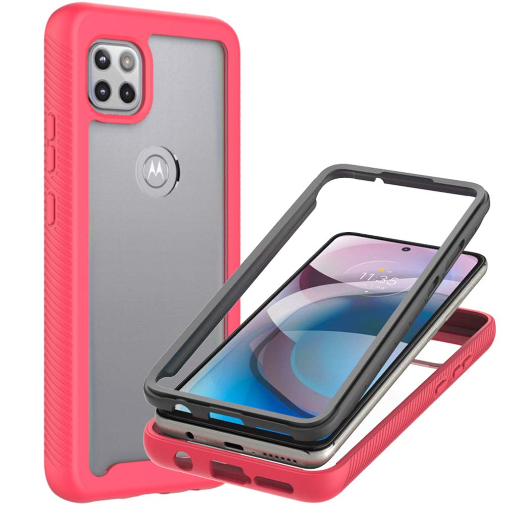 Amazon Com Coveron Full Body Cover Designed For Motorola Moto One 5g Ace Case Moto G 5g Case Clear Heavy Duty Rugged Anti Slip Guard Pink Cell Phones Accessories