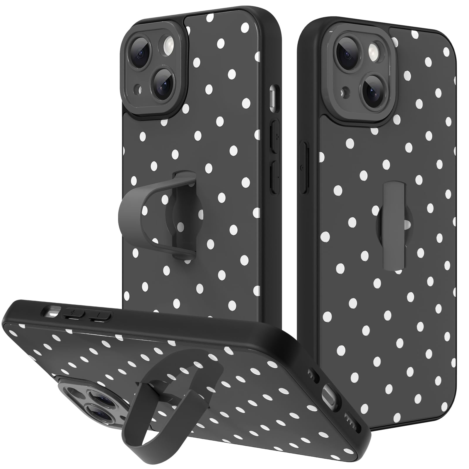 KANGHAR Funda compatible con iPhone 13, diseño de lunares negros, bonita funda para teléfono para mujeres, niñas y hombres, a prueba de golpes, delgada, funda protectora para teléfono de 13 y 6.1