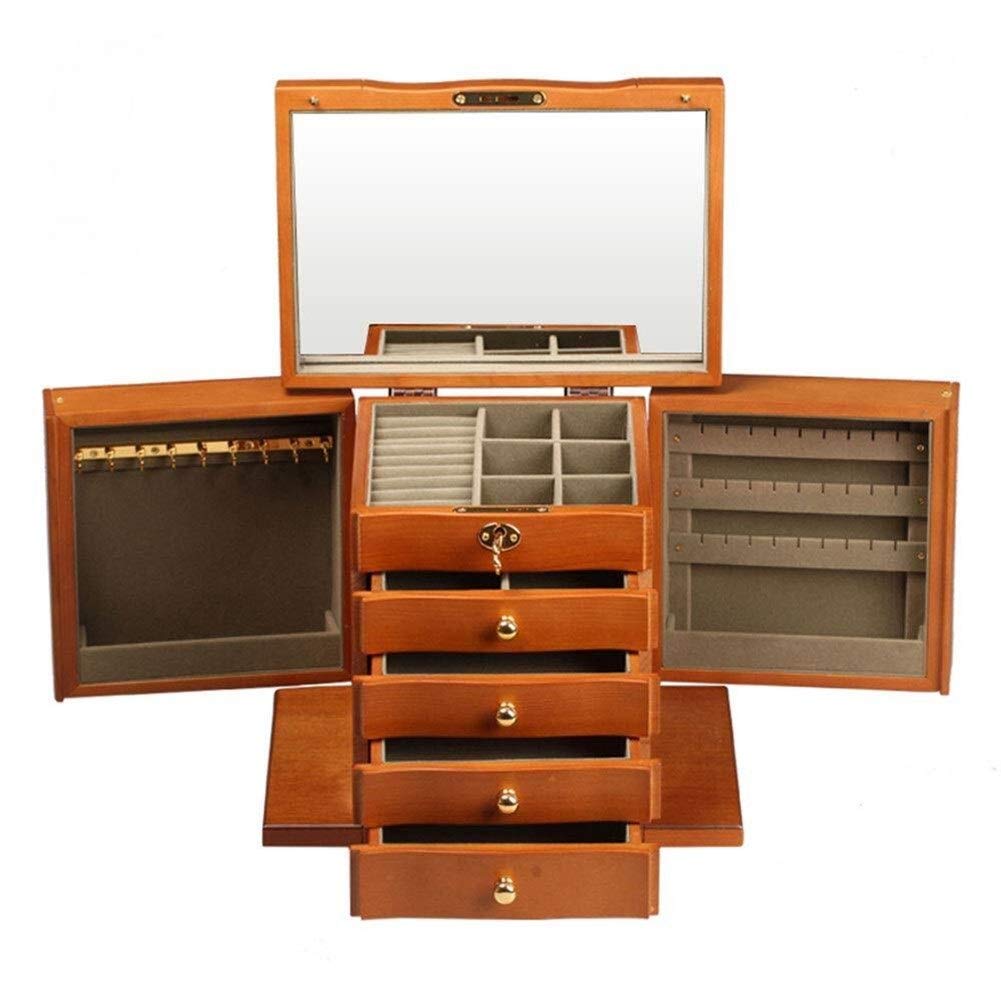 Jewellery Boxes Wooden Large Capacity Jewelry Organiser Retro with Mirror and Lock Versatile Storage Box for Jewelry Jewelry