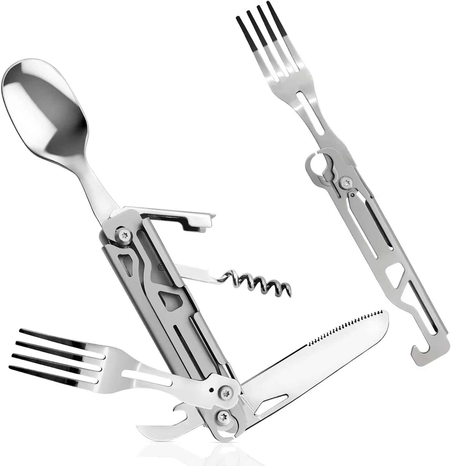 HONZIN Folding Camping Cutlery Set, 5 in 1 Multifunctional Portable
