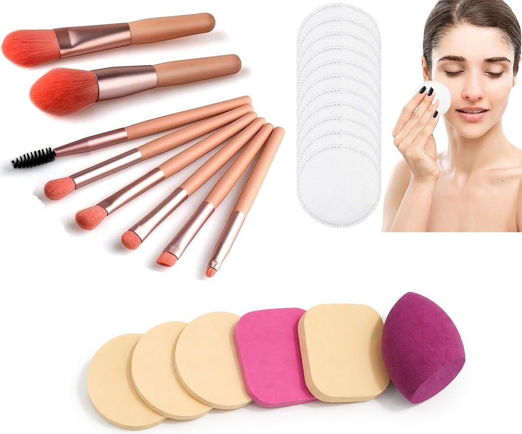 Makeup Brush Set with Beauty Blender Sponges & 10 Cotton Pads – Complete Face Makeup Tools Kit for Foundation, Powder, Blush & Concealer, Soft Cosmetic Brushes for Women & Girls-image-28