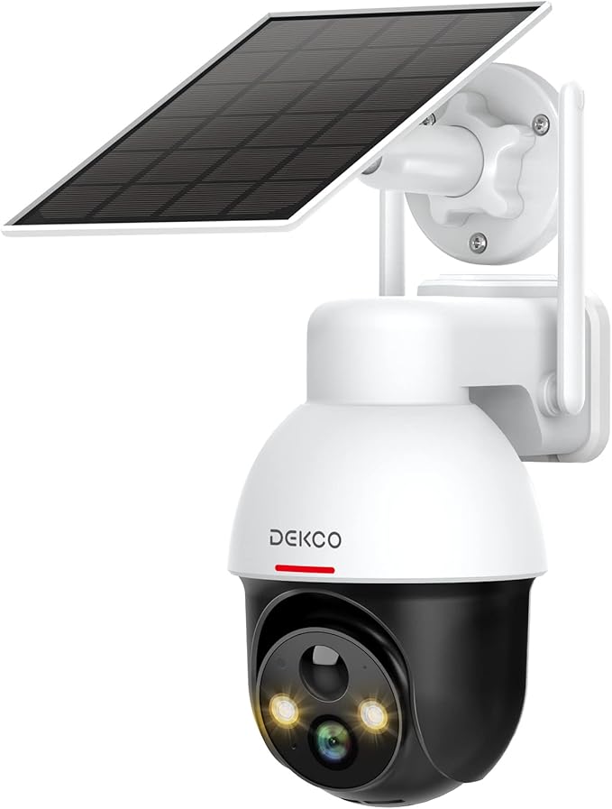 DEKCO Solar Security Camera Wireless Outdoor 2K Resolution WiFi Camera with Pan Tilt 360