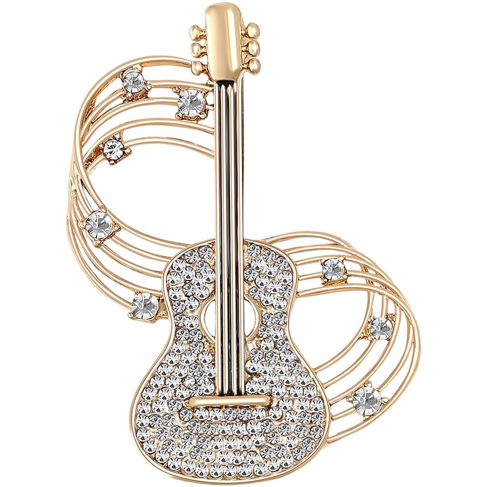 Lamdbao Trendy Guitar Brooches for Women Musical Instrument Shaped Pin Rhinestone Guitar Brooch Dainty Lapel Pins Clothing Accessories Daily Jewelry Gifts