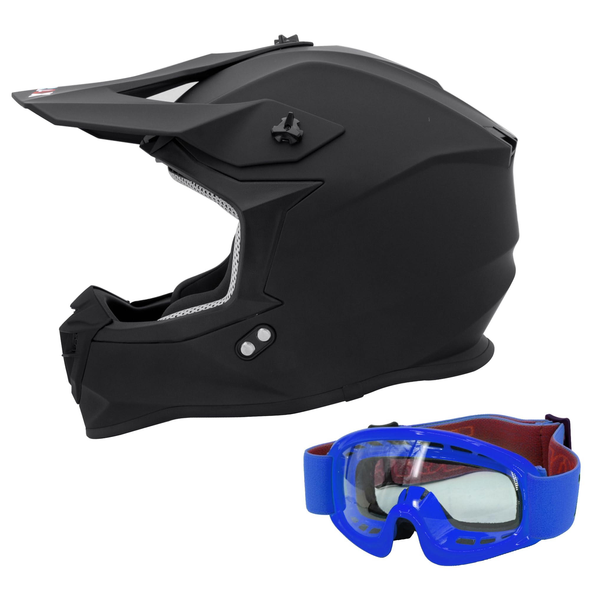 Zorax Matt Black M (57-58cm) ZOR-X303 Motocross HELMET & Motorcycle Blue Goggles MX Crash Dirt Bike Helmet ECE 22.06 Certified