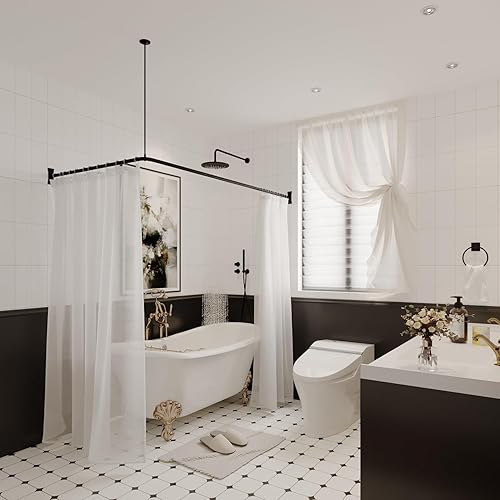 Miniatura 2 de Naiture - Barra de cortina de ducha esquinera de acero inoxidable de 72 x 36 pulgadas con soporte de techo, acabado negro