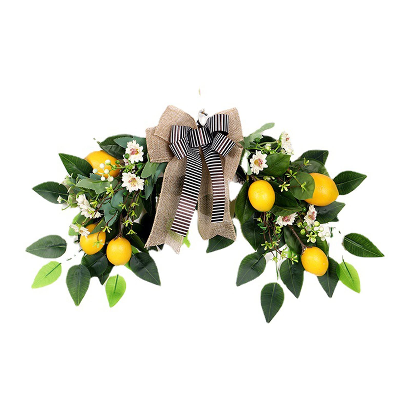 Flower Swag Artificial Lemon Swag 22In Spring/Summer Wreath Fruit Wreath Garland with Ribbon Daisy and Eucalyptus Leaves for Wedding Home Party Wall Decor