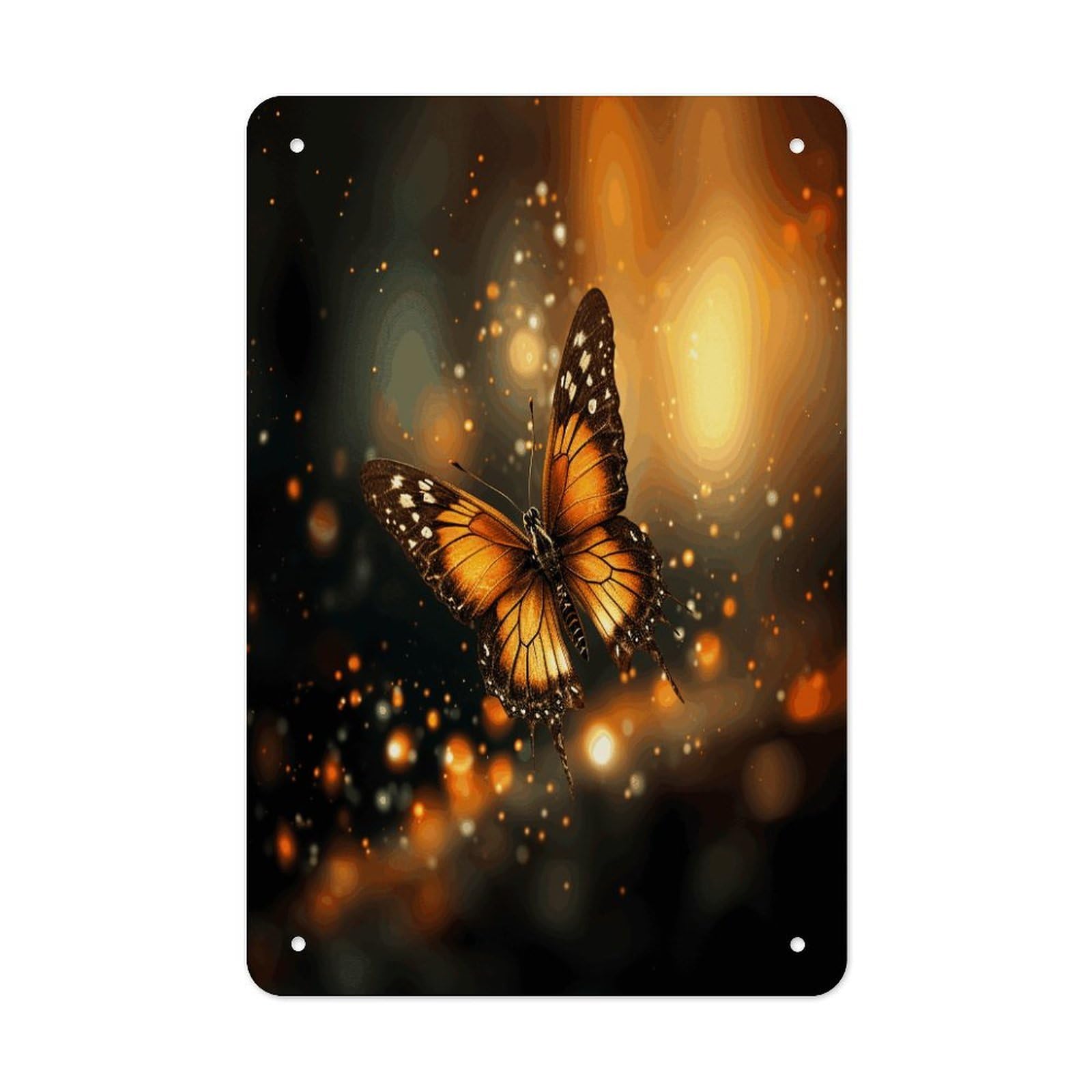 Orange Butterfly Metal Tin Sign Wall Decor Funny Retro Sign Weatherproof Metal Wall Art for Indoor Or Outdoor Retro Tin Signs for Kitchen Office Home Bar Decor 11.8 X 7.9 Inch