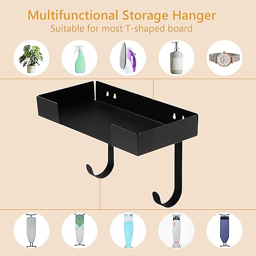 Miniatura 6 de Soporte de pared para tabla de planchar, colgador de tablero de acero inoxidable resistente para decoración y organización de lavandería, con cesta