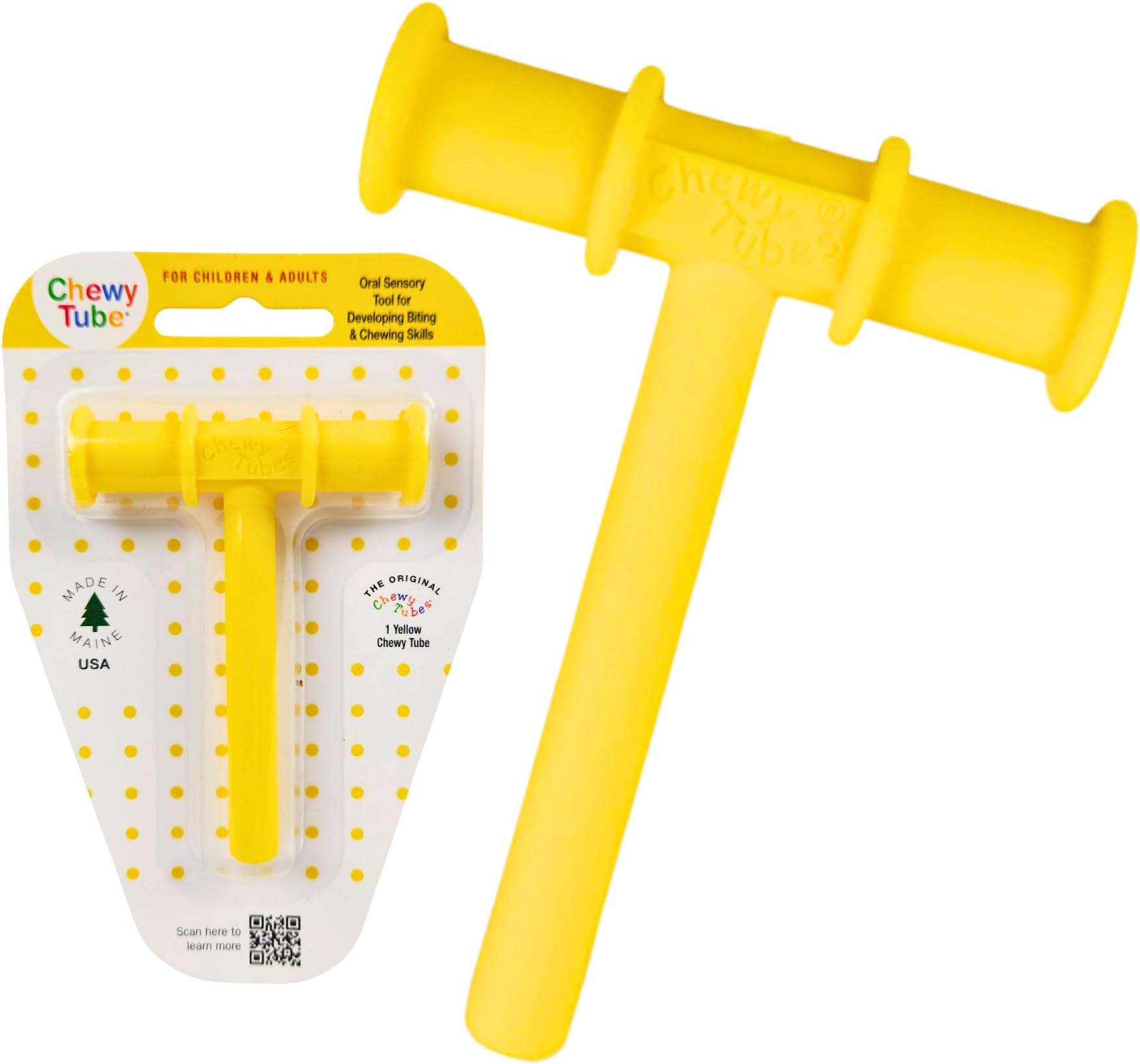 Chewy Tubes – Original Oral Motor Chewing Tool for Practicing Biting and Chewing Skills [Yellow, 3/8" Diameter] | Made in USA | Non-Toxic | Invented by Pediatric SLP