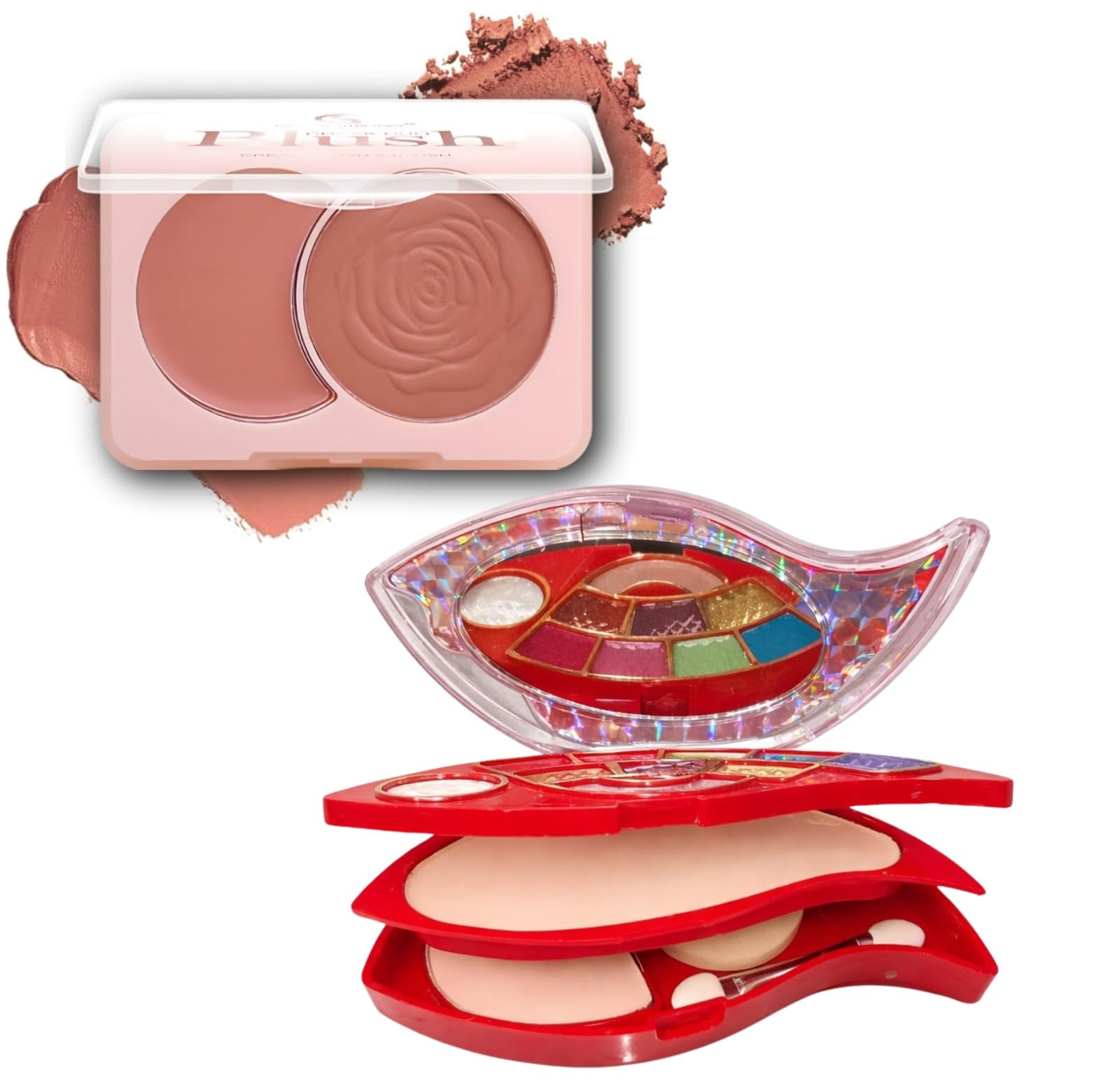 Professional 2-Piece Makeup Palette Combo Set - All-in-One Multi-Tier Leaf-Shaped Eyeshadow & Face Palette with Premium Rose Cream and Powder Blush Duo Kit-image-26